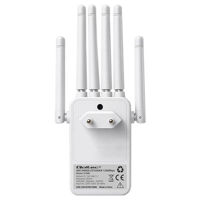 Wzmacniacz Sygnału Qoltec WiFi 5 DualBand AC1200 | 6 Anten | Repeater AP